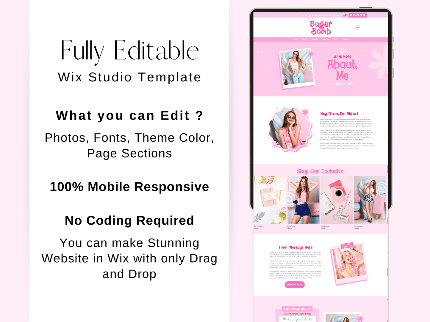 Pink Wix Website Template For Ecommerce Store