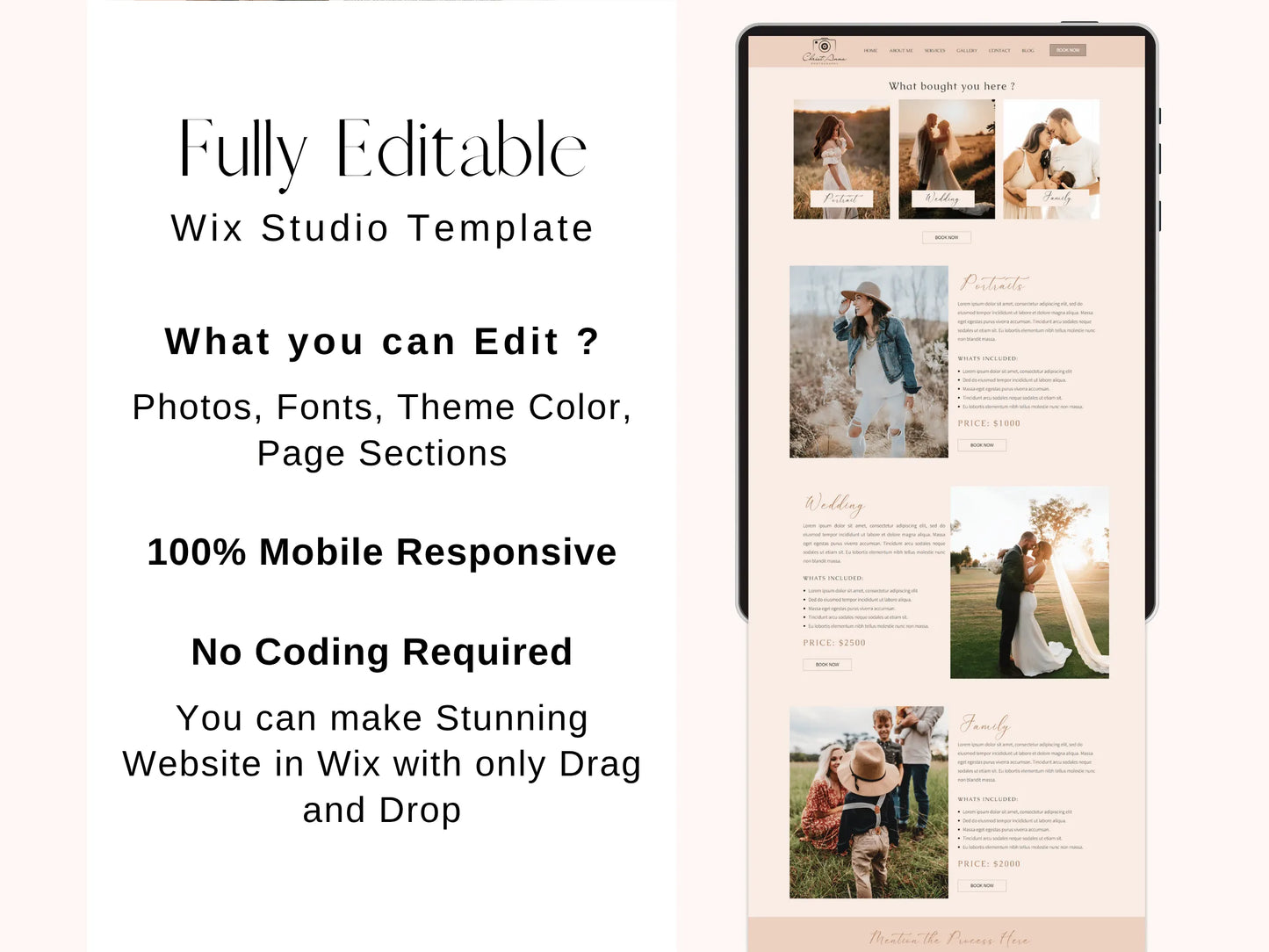 Boho Wix Website Template for Wedding Photographer