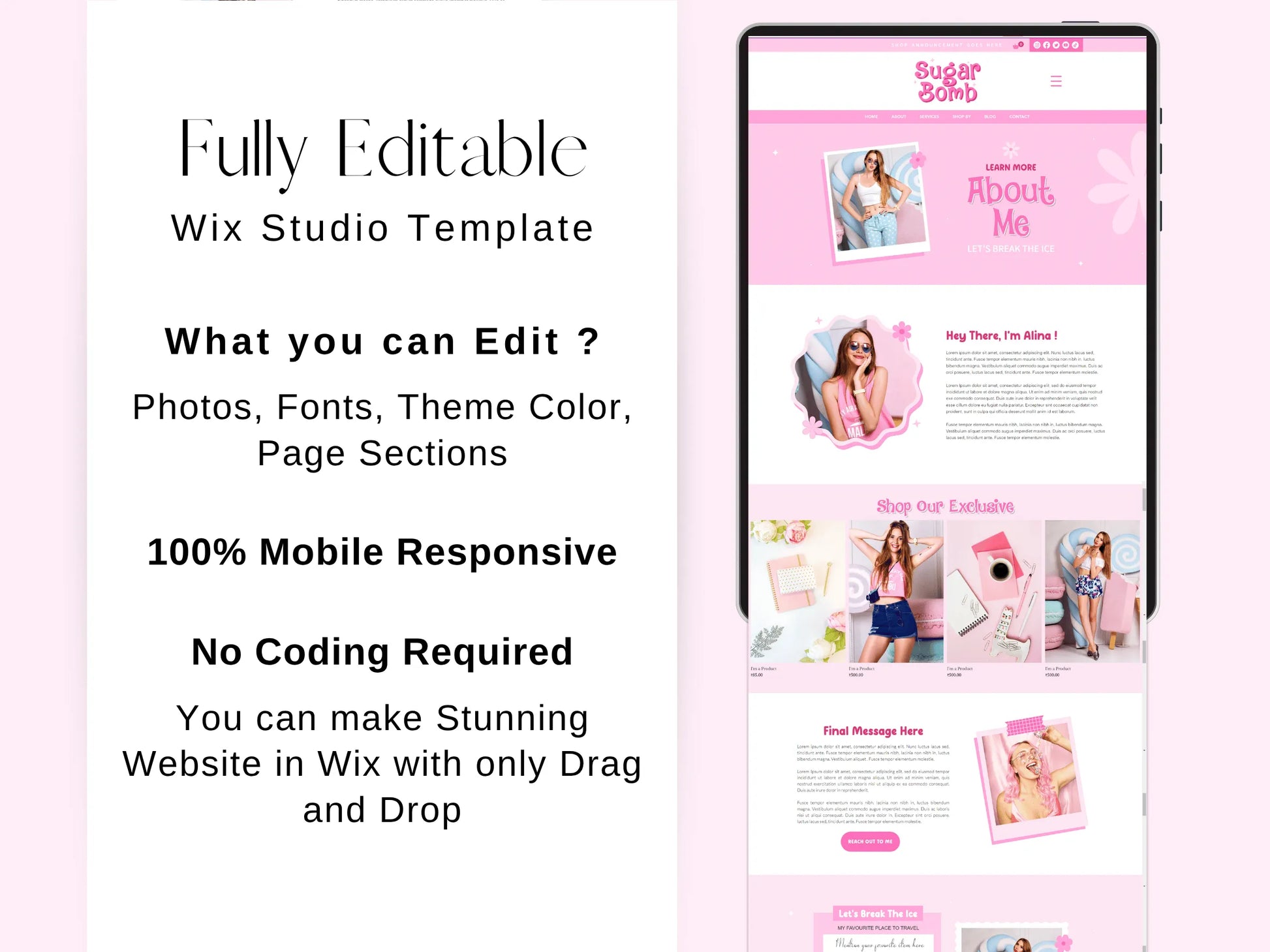 Pink Wix Website Template for Ecommerce Store - Advertfox