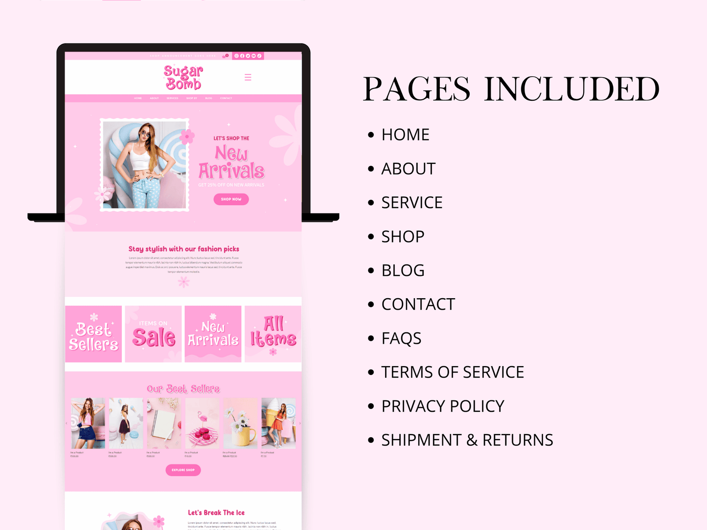 Pink Wix Website Template For Ecommerce Store